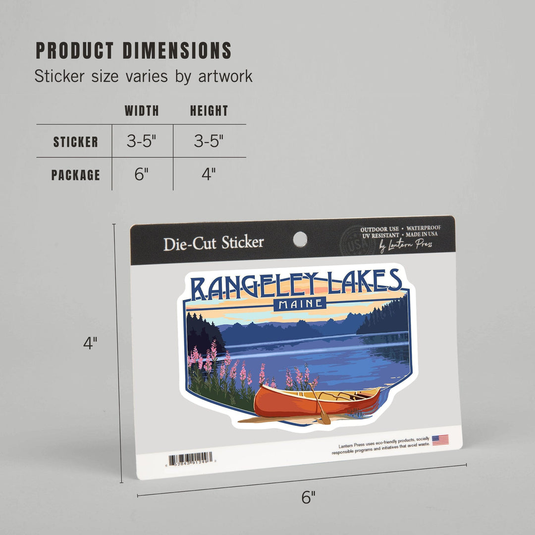 Rangeley Lakes, Maine, Canoe & Lake, Contour, Lantern Press Artwork, Vinyl Sticker Sticker Lantern Press