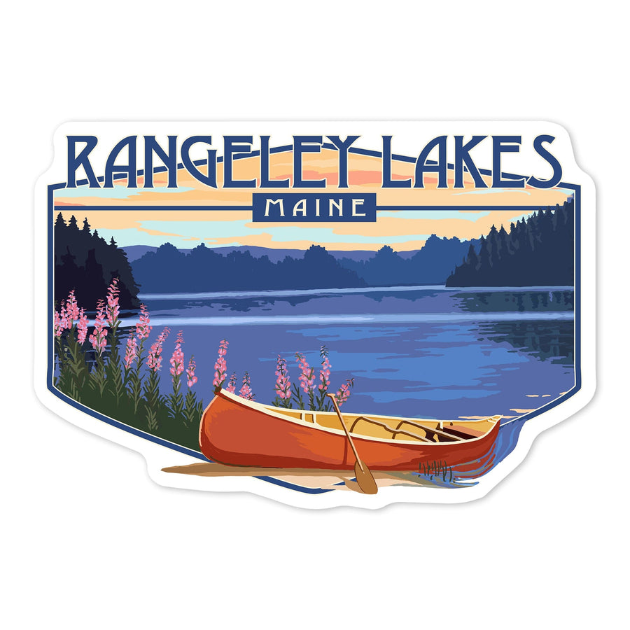 Rangeley Lakes, Maine, Canoe & Lake, Contour, Lantern Press Artwork, Vinyl Sticker Sticker Lantern Press
