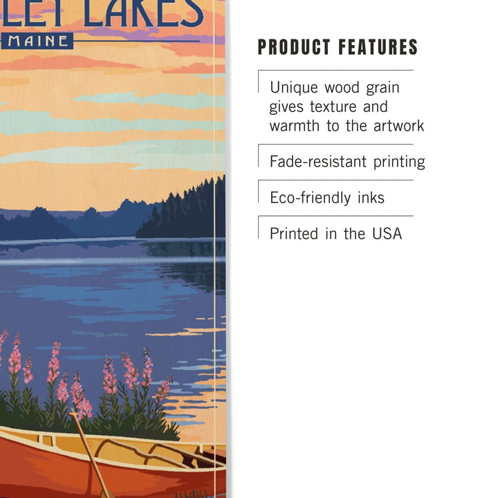 Rangeley Lakes, Maine, Canoe & Lake, Lantern Press Artwork, Wood Signs and Postcards Wood Lantern Press
