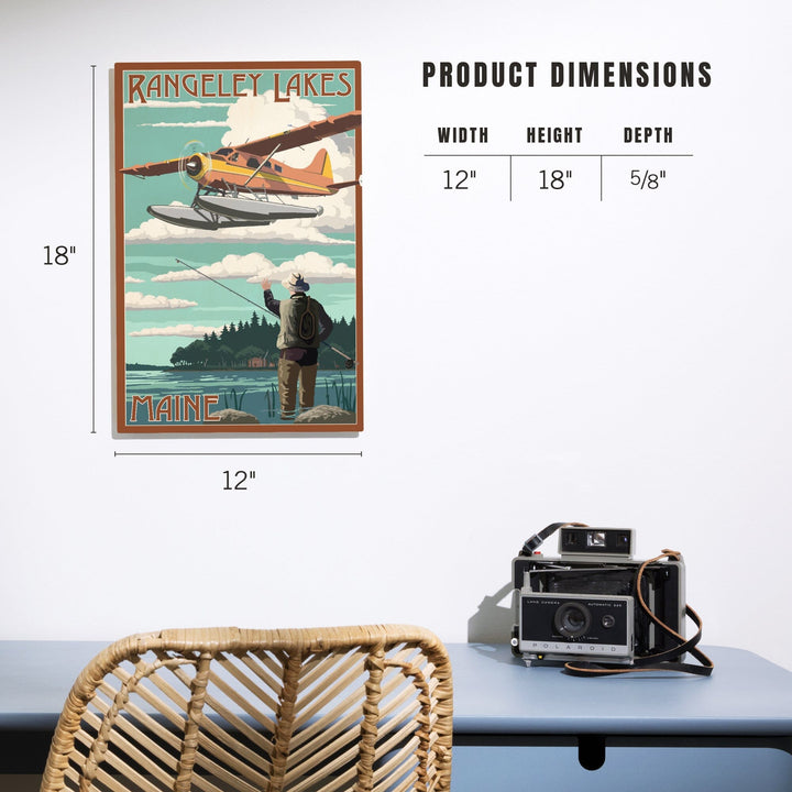 Rangeley Lakes, Maine, Float Plane & Fisherman, Lantern Press Artwork, Wood Signs and Postcards Wood Lantern Press
