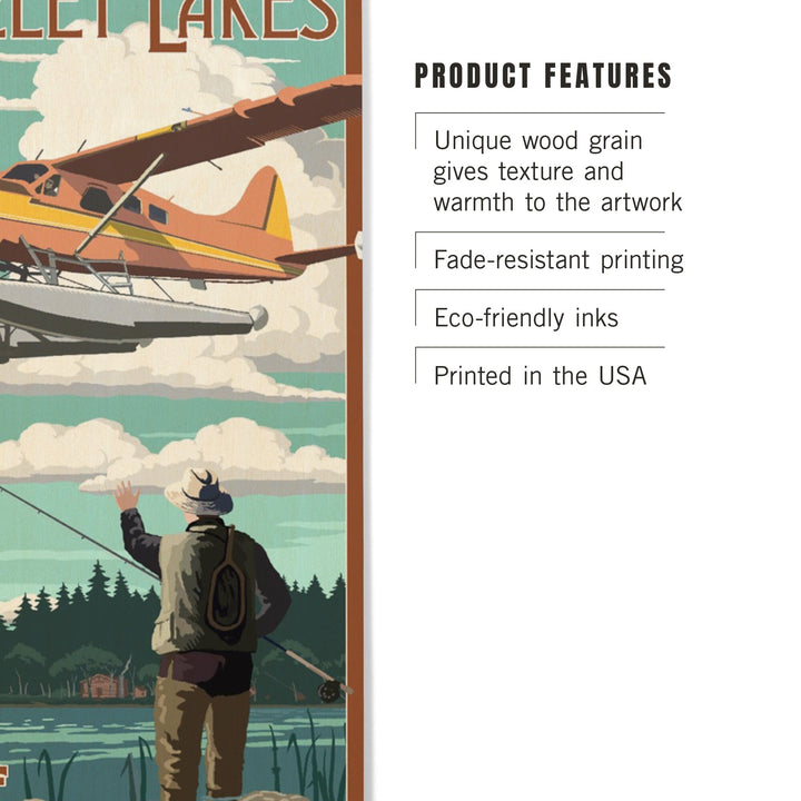 Rangeley Lakes, Maine, Float Plane & Fisherman, Lantern Press Artwork, Wood Signs and Postcards Wood Lantern Press