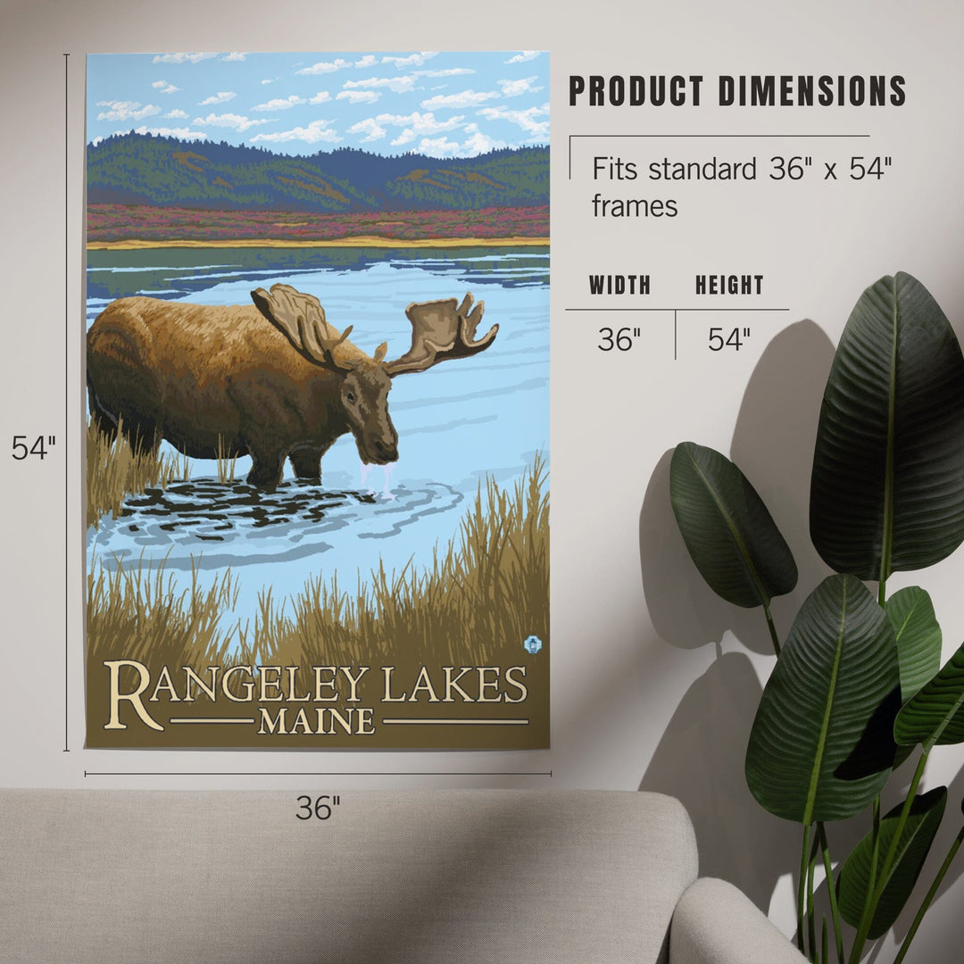Rangeley, Maine, Moose Drinking at Lake, Art & Giclee Prints Art Lantern Press