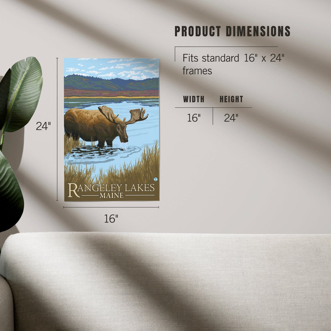 Rangeley, Maine, Moose Drinking at Lake, Art & Giclee Prints Art Lantern Press