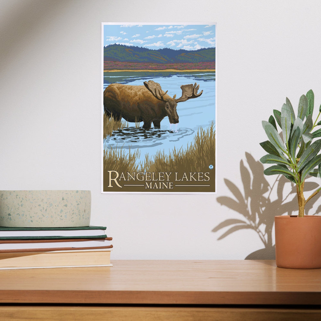 Rangeley, Maine, Moose Drinking at Lake, Art & Giclee Prints Art Lantern Press