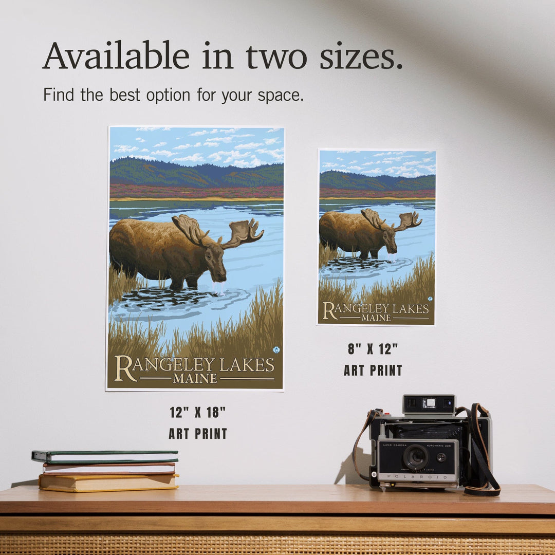 Rangeley, Maine, Moose Drinking at Lake, Art & Giclee Prints Art Lantern Press