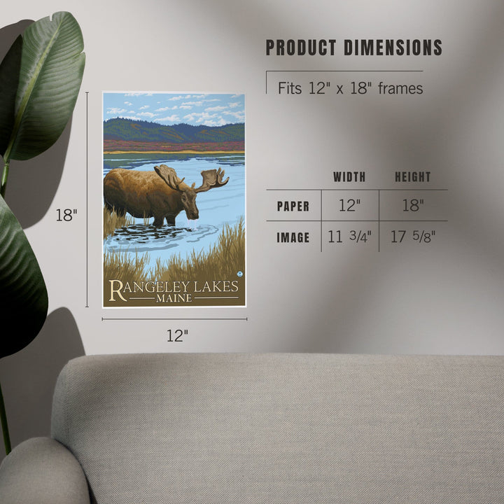 Rangeley, Maine, Moose Drinking at Lake, Art & Giclee Prints Art Lantern Press