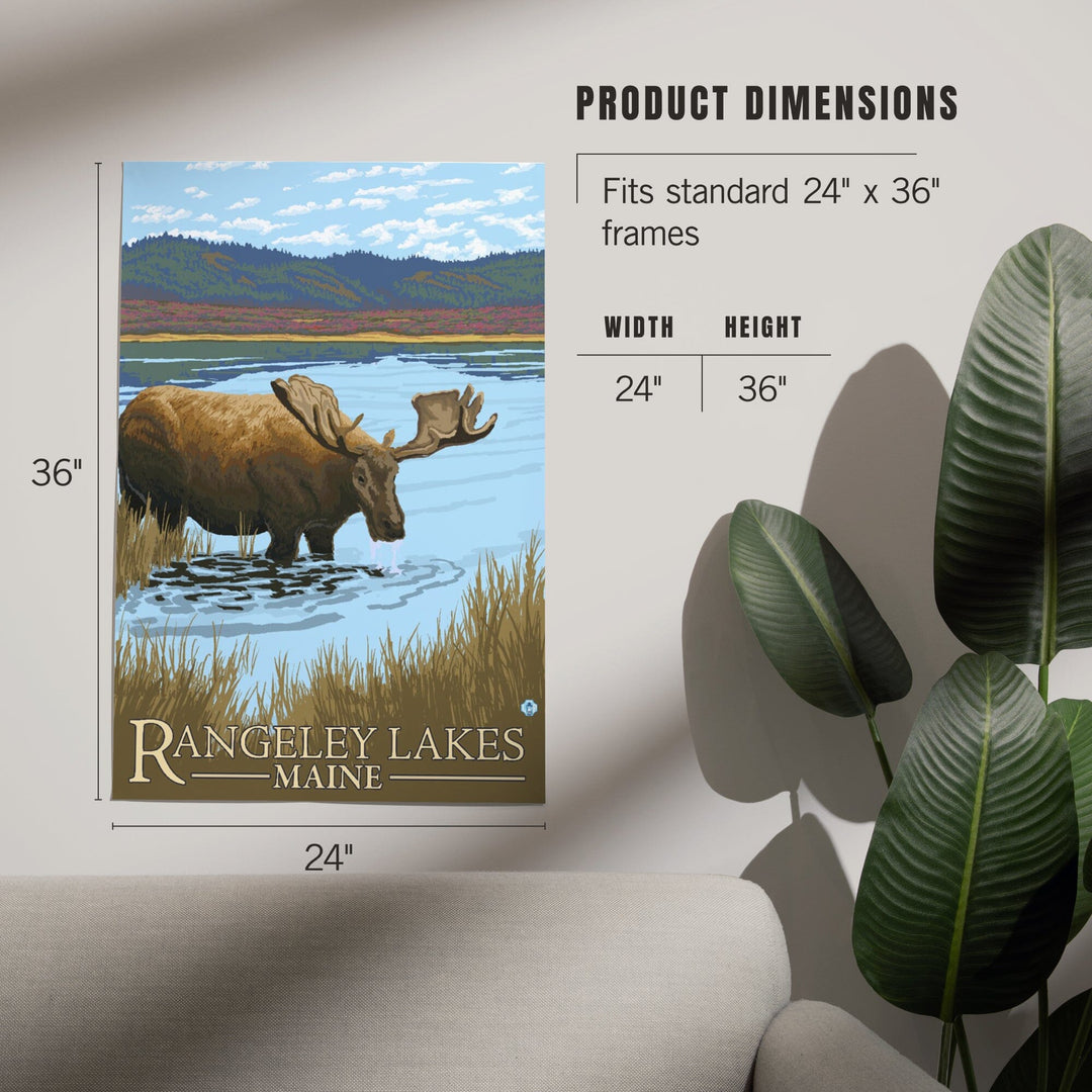 Rangeley, Maine, Moose Drinking at Lake, Art & Giclee Prints Art Lantern Press