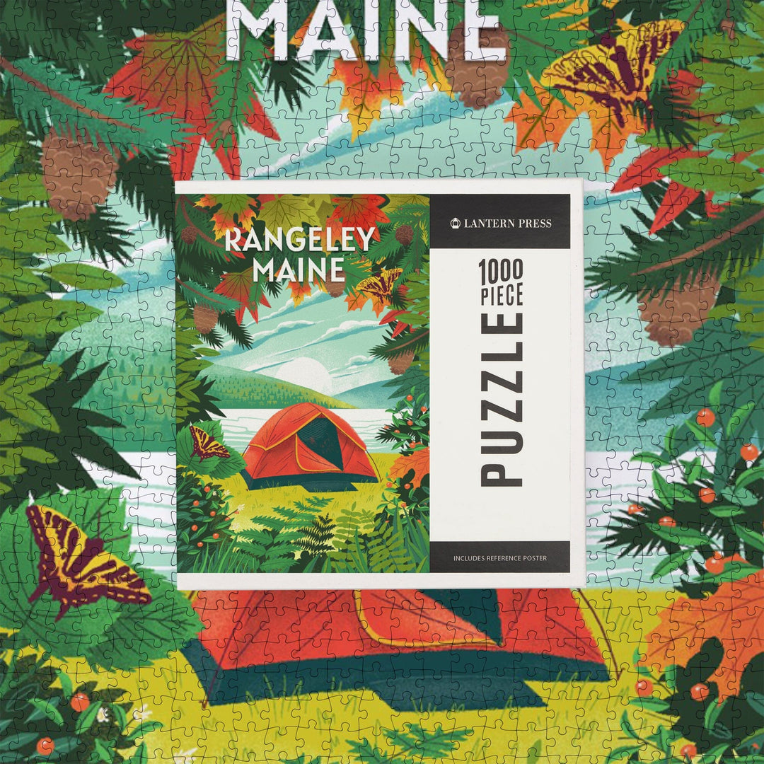Rangeley, Maine, Peek That View, Tent Camping, Fall Colors, Jigsaw Puzzle Puzzle Lantern Press