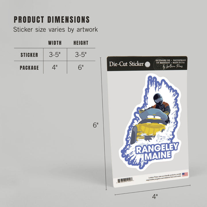 Rangeley, Maine, Snowmobile Scene, Contour, Vinyl Sticker Sticker Lantern Press