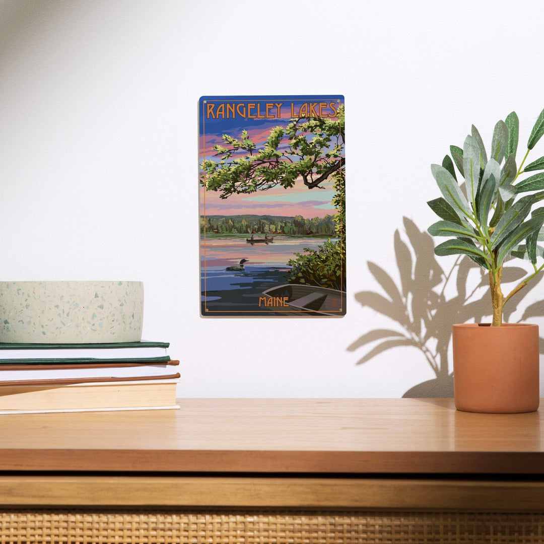 Rangeley, Maine, Summer Lake Sunset Scene, Lantern Press Artwork, Wood Signs and Postcards Wood Lantern Press