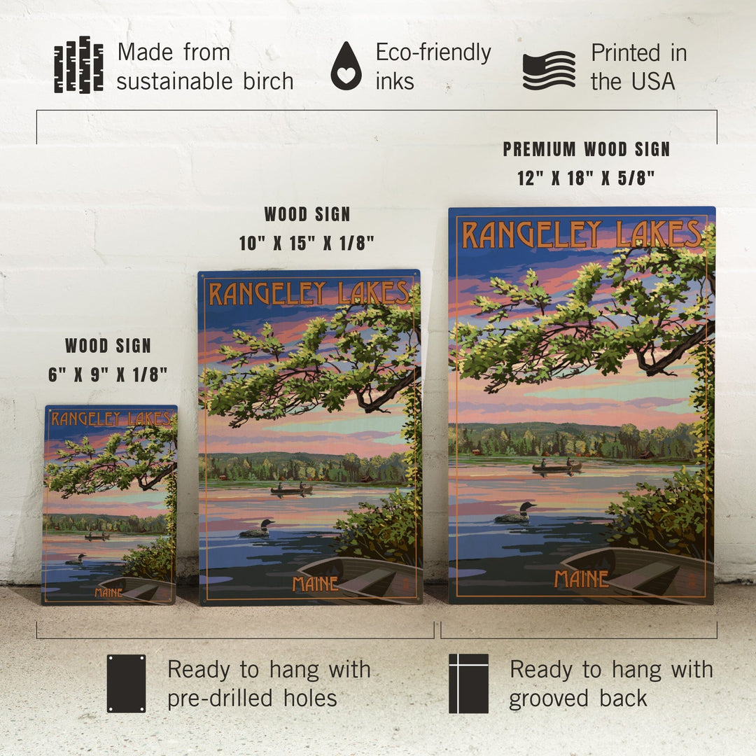Rangeley, Maine, Summer Lake Sunset Scene, Lantern Press Artwork, Wood Signs and Postcards Wood Lantern Press
