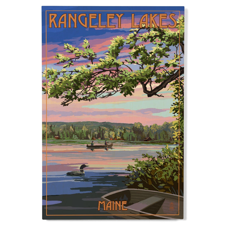 Rangeley, Maine, Summer Lake Sunset Scene, Lantern Press Artwork, Wood Signs and Postcards Wood Lantern Press