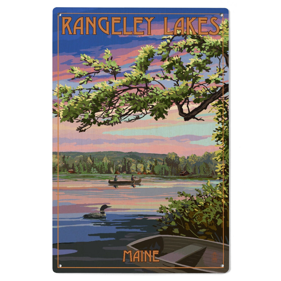 Rangeley, Maine, Summer Lake Sunset Scene, Lantern Press Artwork, Wood Signs and Postcards Wood Lantern Press