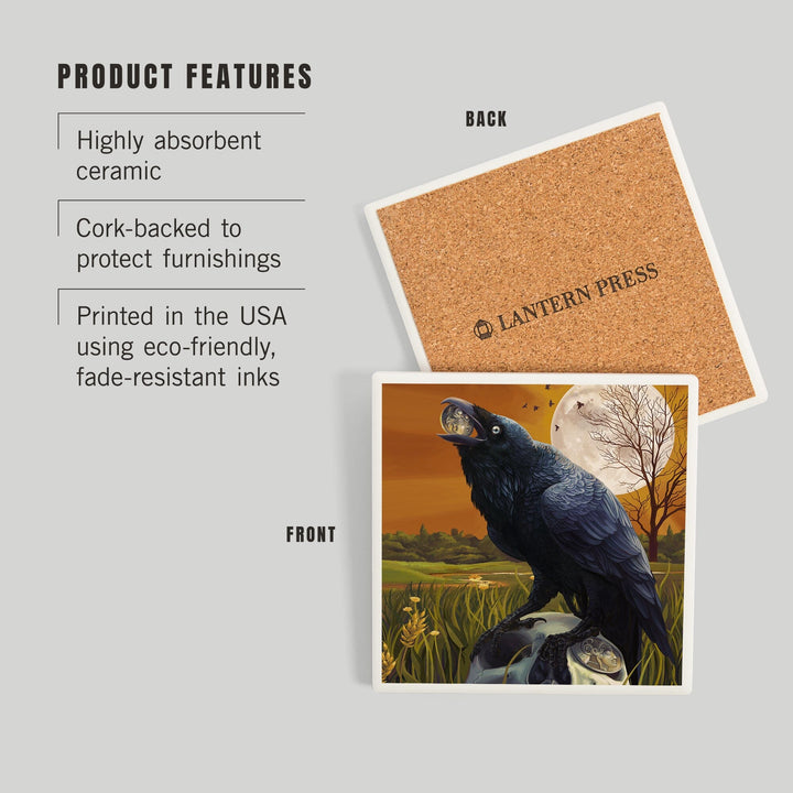 Raven and Skull, Coasters Coasters Lantern Press