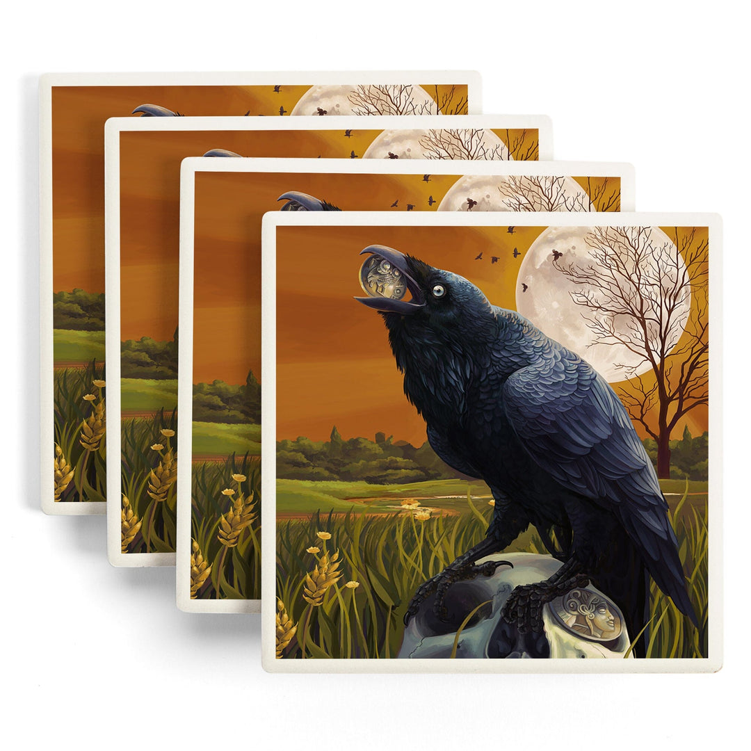 Raven and Skull, Coasters Coasters Lantern Press