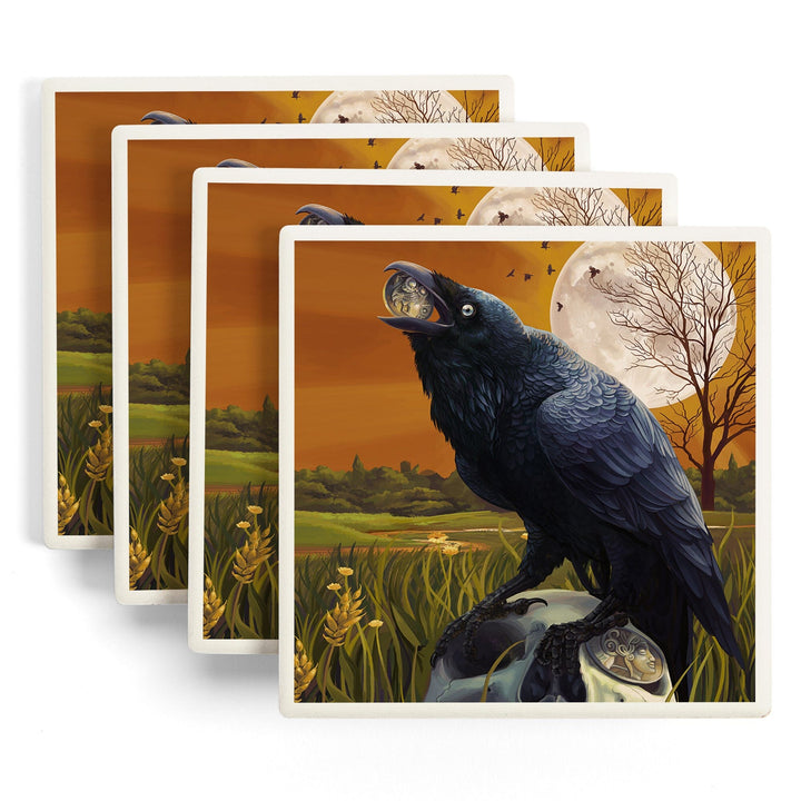 Raven and Skull, Coasters Coasters Lantern Press