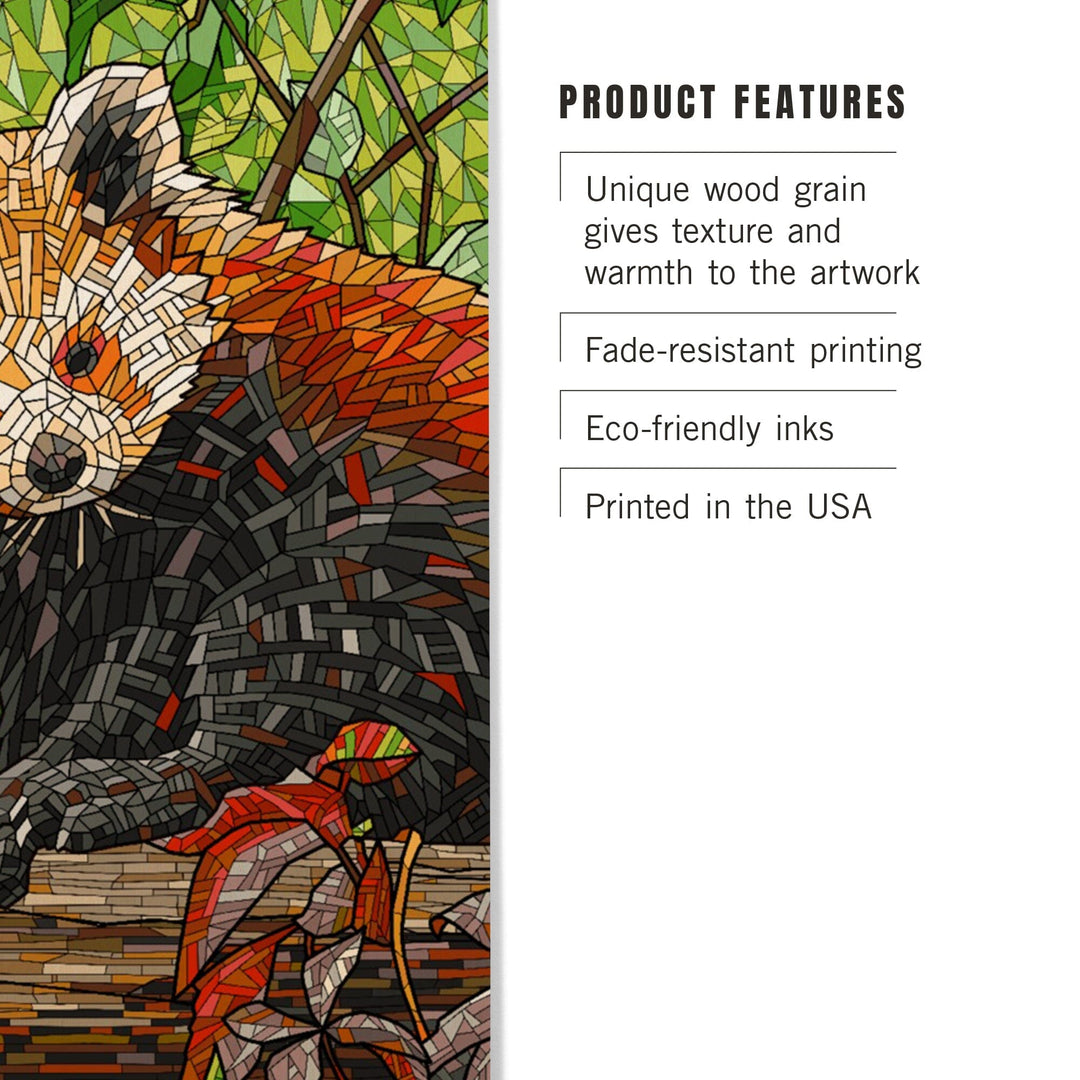 Red Panda, Mosaic, Lantern Press Artwork, Wood Signs and Postcards Wood Lantern Press