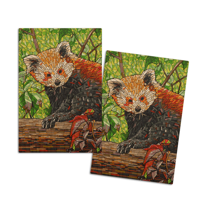 Red Panda, Mosaic, Lantern Press Artwork, Wood Signs and Postcards Wood Lantern Press 4x6 Wood Postcard Set