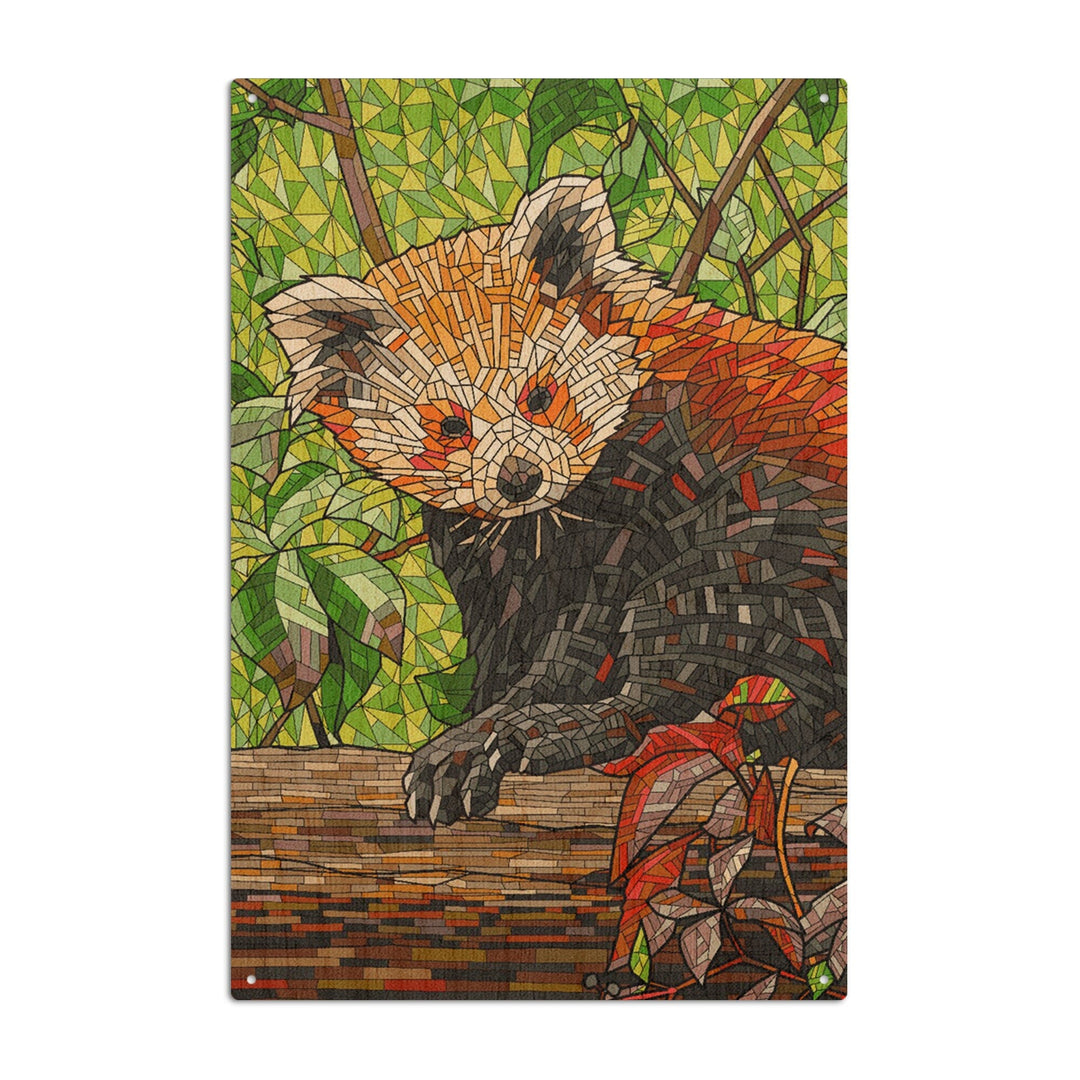 Red Panda, Mosaic, Lantern Press Artwork, Wood Signs and Postcards Wood Lantern Press 6x9 Wood Sign