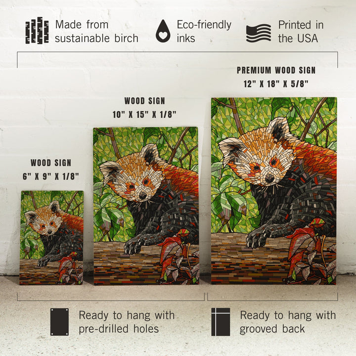 Red Panda, Mosaic, Lantern Press Artwork, Wood Signs and Postcards Wood Lantern Press