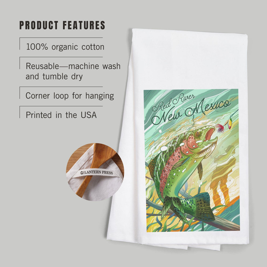 Red River, New Mexico, Get Outside, Fishing, Underwater Trout, Organic Cotton Kitchen Tea Towels Kitchen Lantern Press