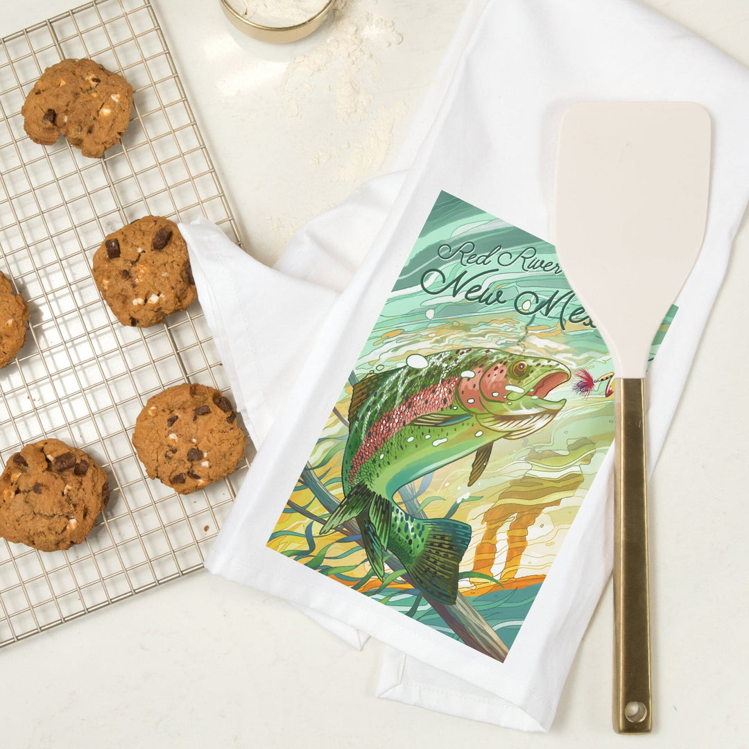 Red River, New Mexico, Get Outside, Fishing, Underwater Trout, Organic Cotton Kitchen Tea Towels Kitchen Lantern Press