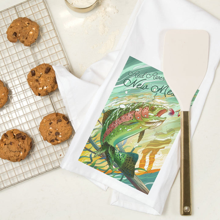 Red River, New Mexico, Get Outside, Fishing, Underwater Trout, Organic Cotton Kitchen Tea Towels Kitchen Lantern Press