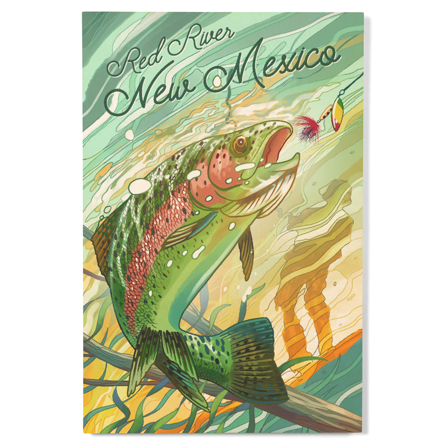 Red River, New Mexico, Get Outside, Fishing, Underwater Trout, Wood Signs and Postcards Wood Lantern Press