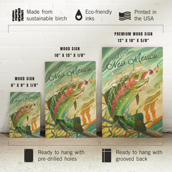 Red River, New Mexico, Get Outside, Fishing, Underwater Trout, Wood Signs and Postcards Wood Lantern Press