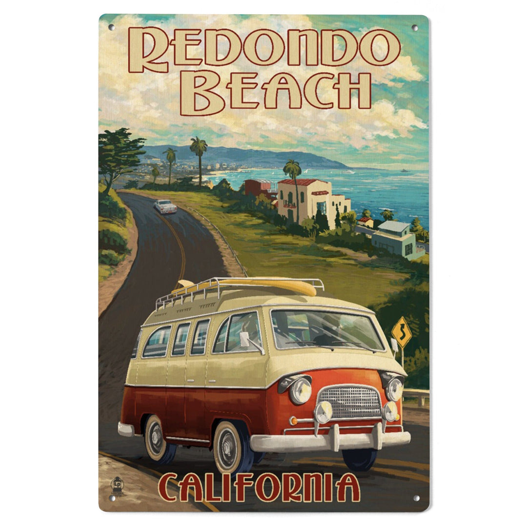 Redondo Beach, California, Camper Van, Lantern Press Artwork, Wood Signs and Postcards Wood Lantern Press