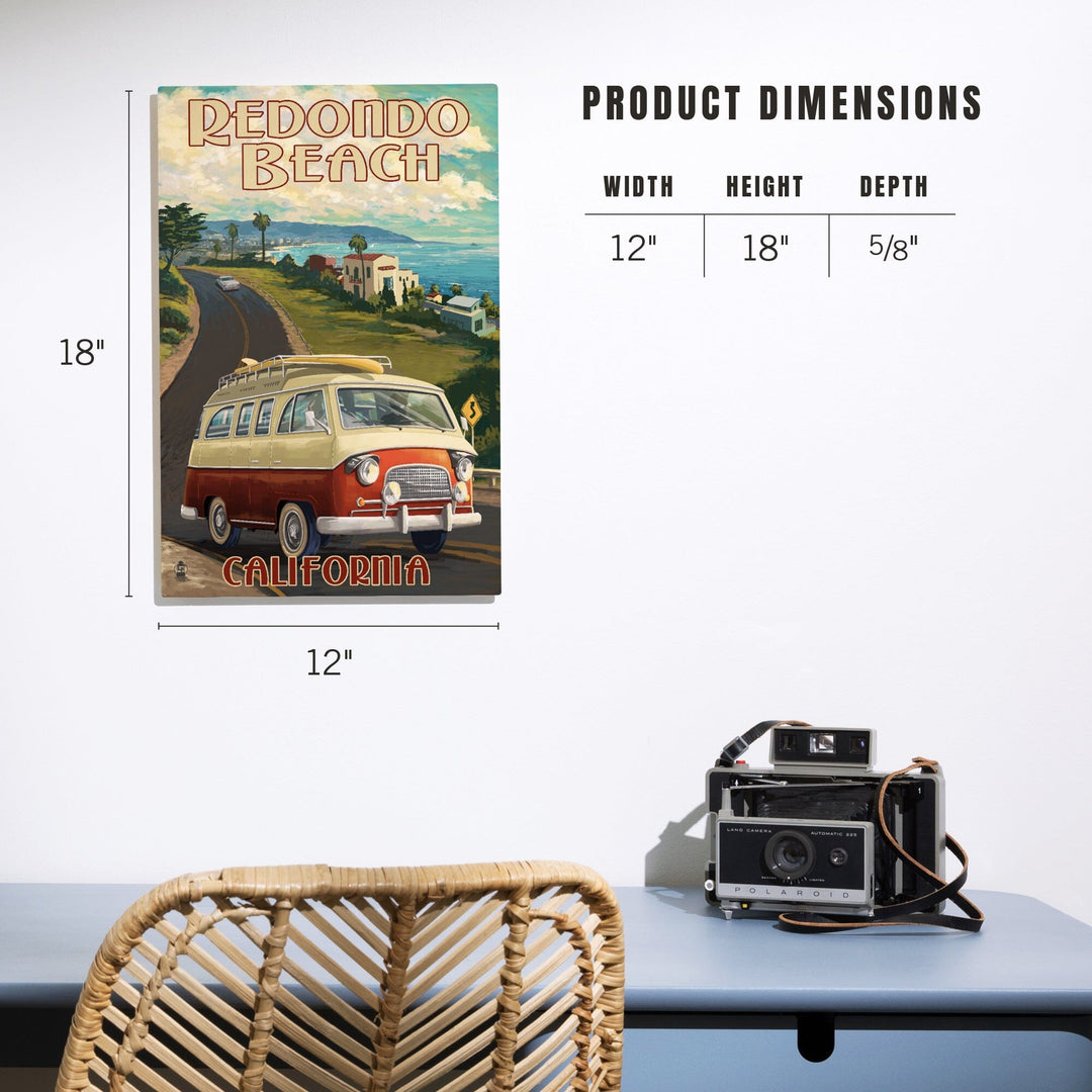Redondo Beach, California, Camper Van, Lantern Press Artwork, Wood Signs and Postcards Wood Lantern Press