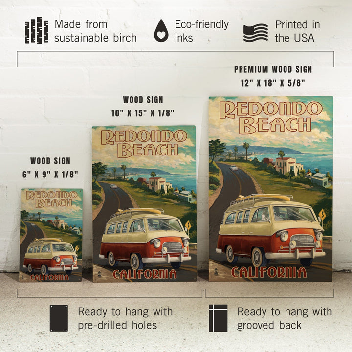 Redondo Beach, California, Camper Van, Lantern Press Artwork, Wood Signs and Postcards Wood Lantern Press