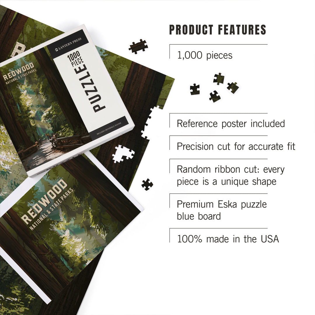 Redwood National and State Parks, California, Painterly National Park Series, Jigsaw Puzzle Puzzle Lantern Press