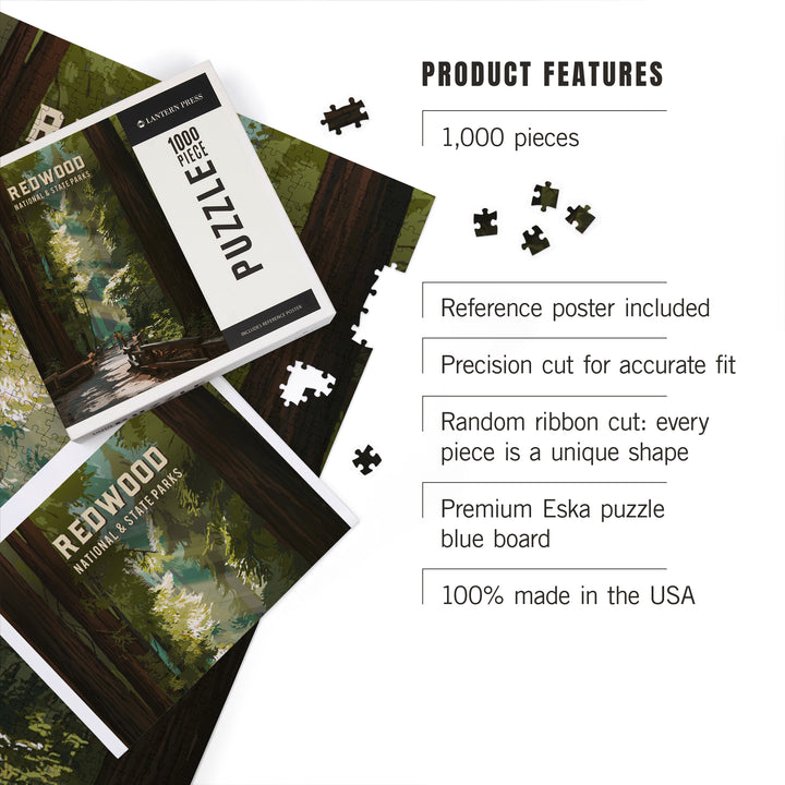 Redwood National and State Parks, California, Painterly National Park Series, Jigsaw Puzzle Puzzle Lantern Press