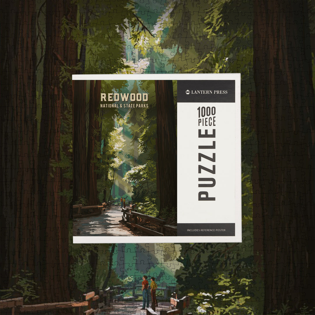 Redwood National and State Parks, California, Painterly National Park Series, Jigsaw Puzzle Puzzle Lantern Press