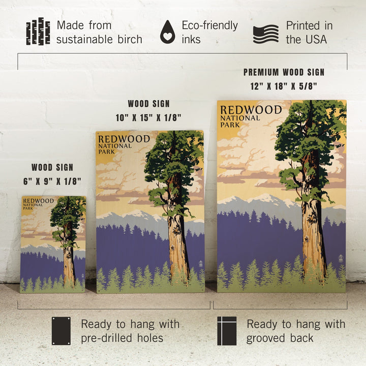 Redwood National Park, California, Towering Redwood, Lantern Press Artwork, Wood Signs and Postcards Wood Lantern Press