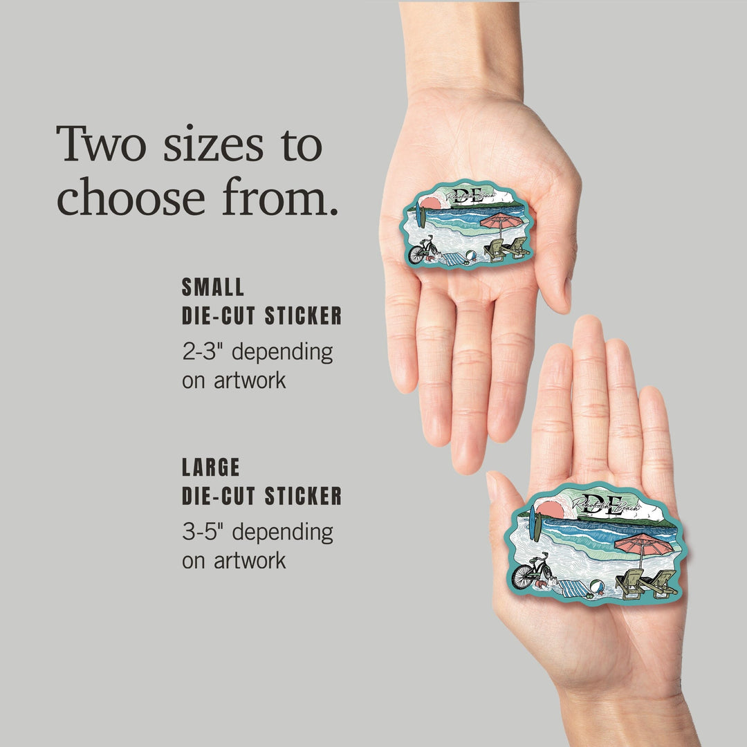 Rehoboth Beach, Delaware, Beach Scene, Sketch, Contour, Vinyl Sticker Sticker Lantern Press