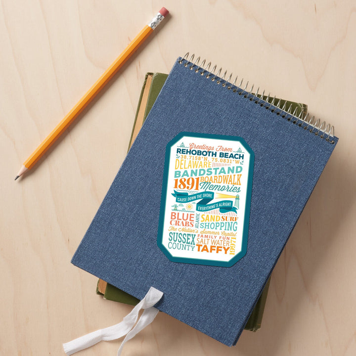 Rehoboth Beach, Delaware, Typography, New, Contour, Vinyl Sticker Sticker Lantern Press