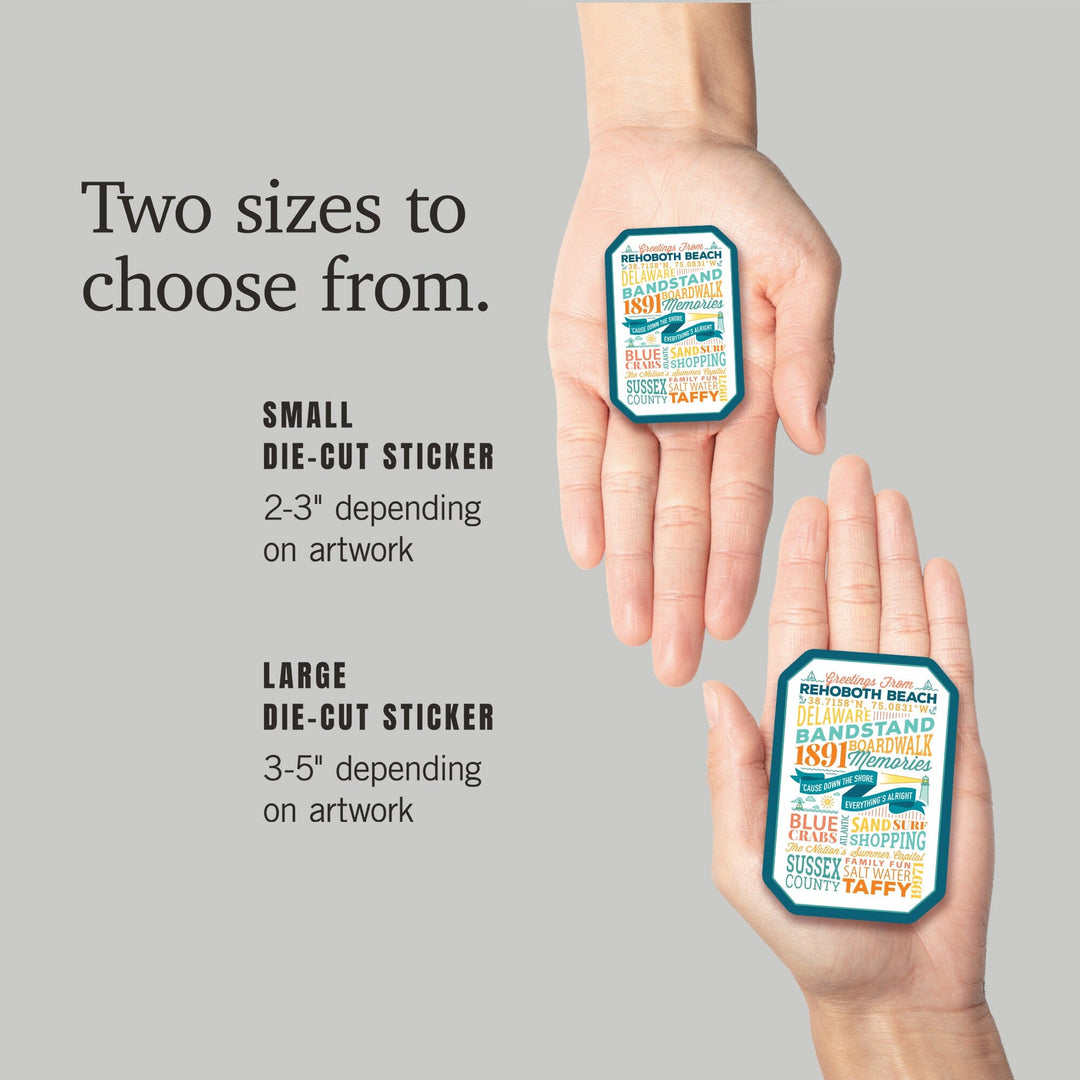 Rehoboth Beach, Delaware, Typography, New, Contour, Vinyl Sticker Sticker Lantern Press