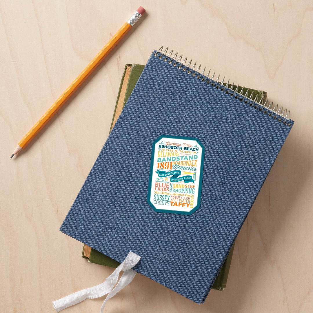 Rehoboth Beach, Delaware, Typography, New, Contour, Vinyl Sticker Sticker Lantern Press