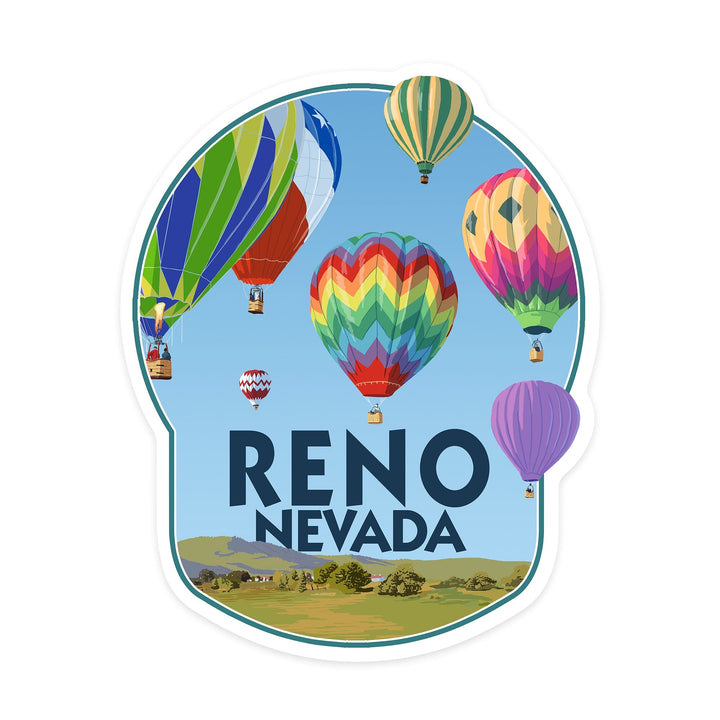 Reno, Nevada, Hot Air Balloons, Contour, Lantern Press Artwork, Vinyl Sticker Sticker Lantern Press