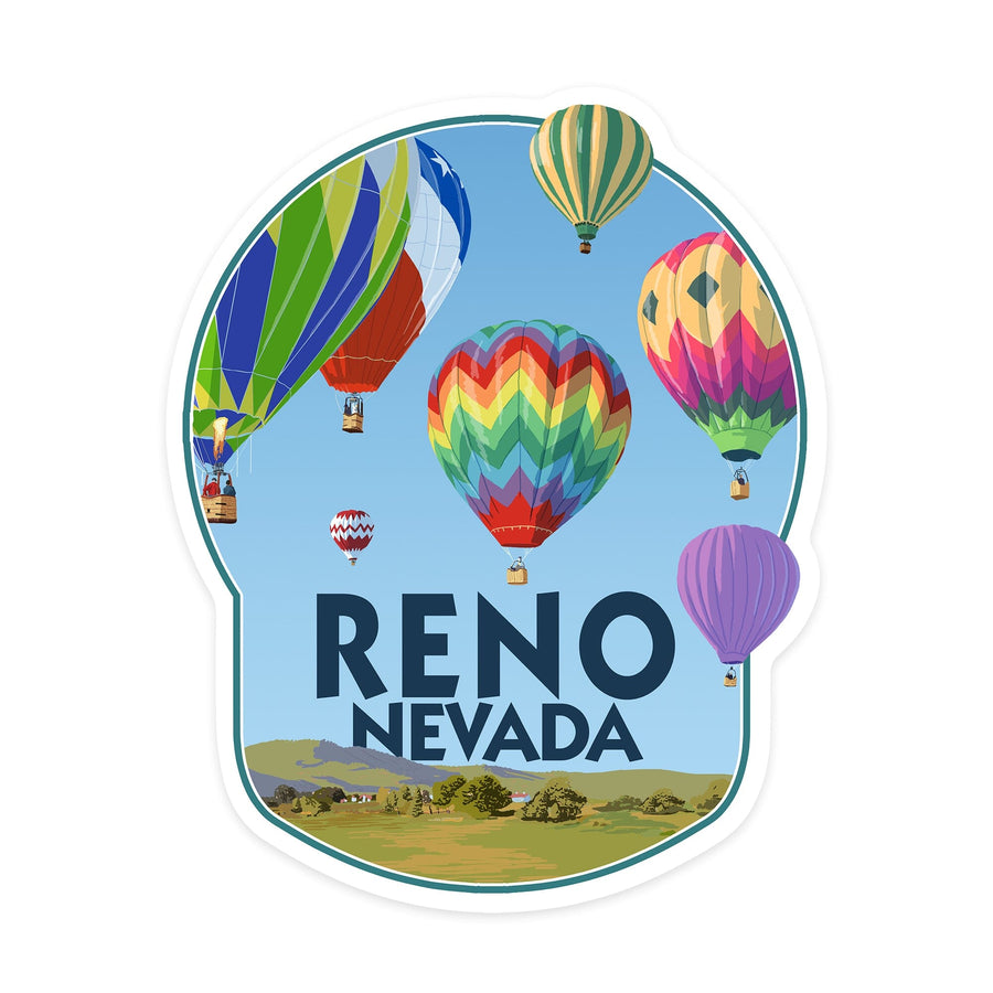 Reno, Nevada, Hot Air Balloons, Contour, Lantern Press Artwork, Vinyl Sticker Sticker Lantern Press