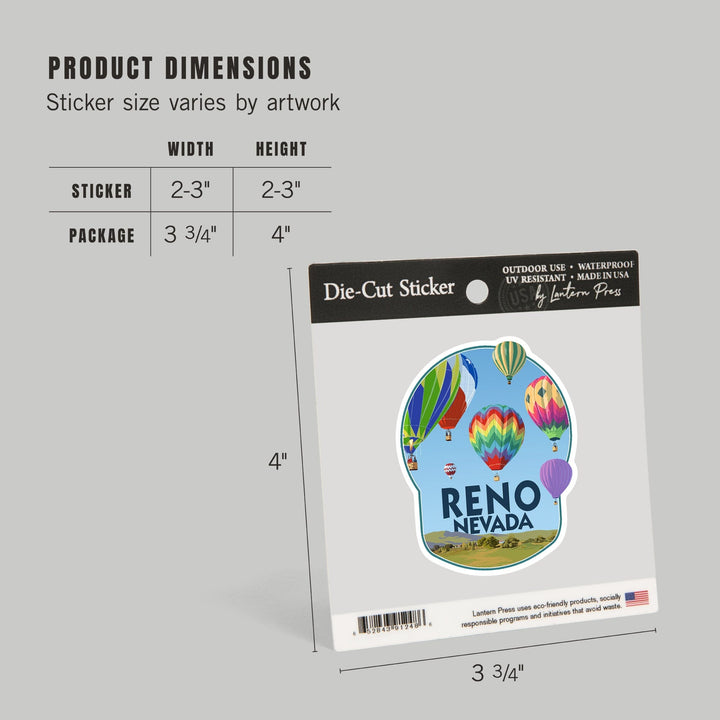 Reno, Nevada, Hot Air Balloons, Contour, Lantern Press Artwork, Vinyl Sticker Sticker Lantern Press