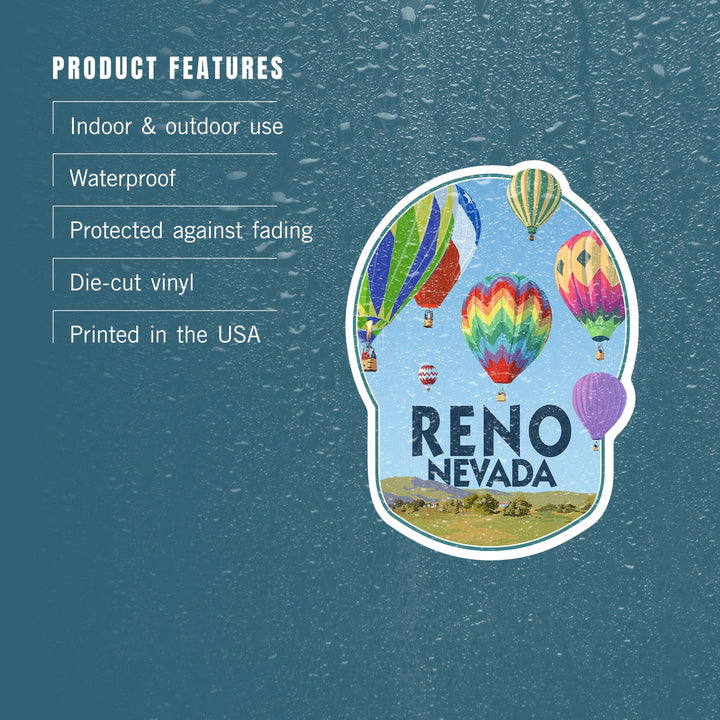 Reno, Nevada, Hot Air Balloons, Contour, Lantern Press Artwork, Vinyl Sticker Sticker Lantern Press