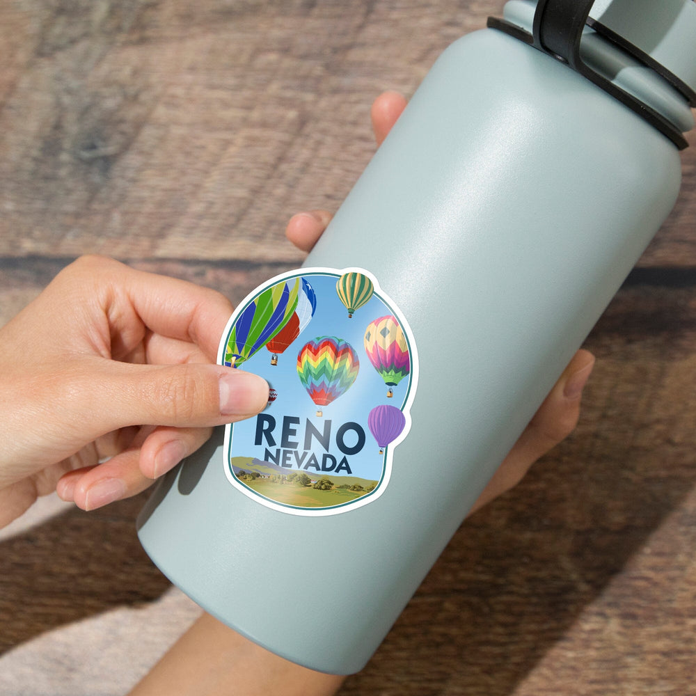 Reno, Nevada, Hot Air Balloons, Contour, Lantern Press Artwork, Vinyl Sticker Sticker Lantern Press