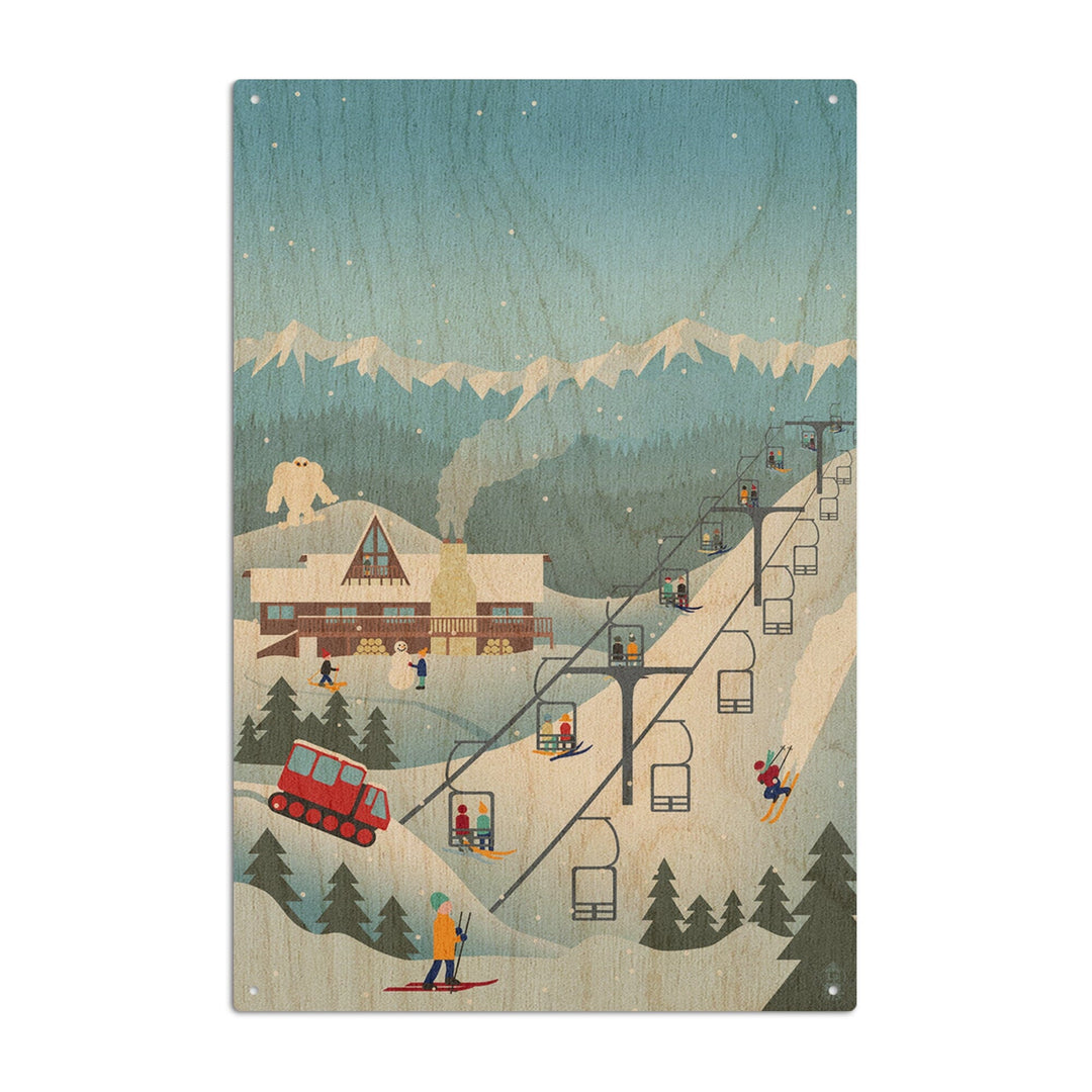 Retro Mountain Town, Lantern Press Artwork, Wood Signs and Postcards Wood Lantern Press 10 x 15 Wood Sign