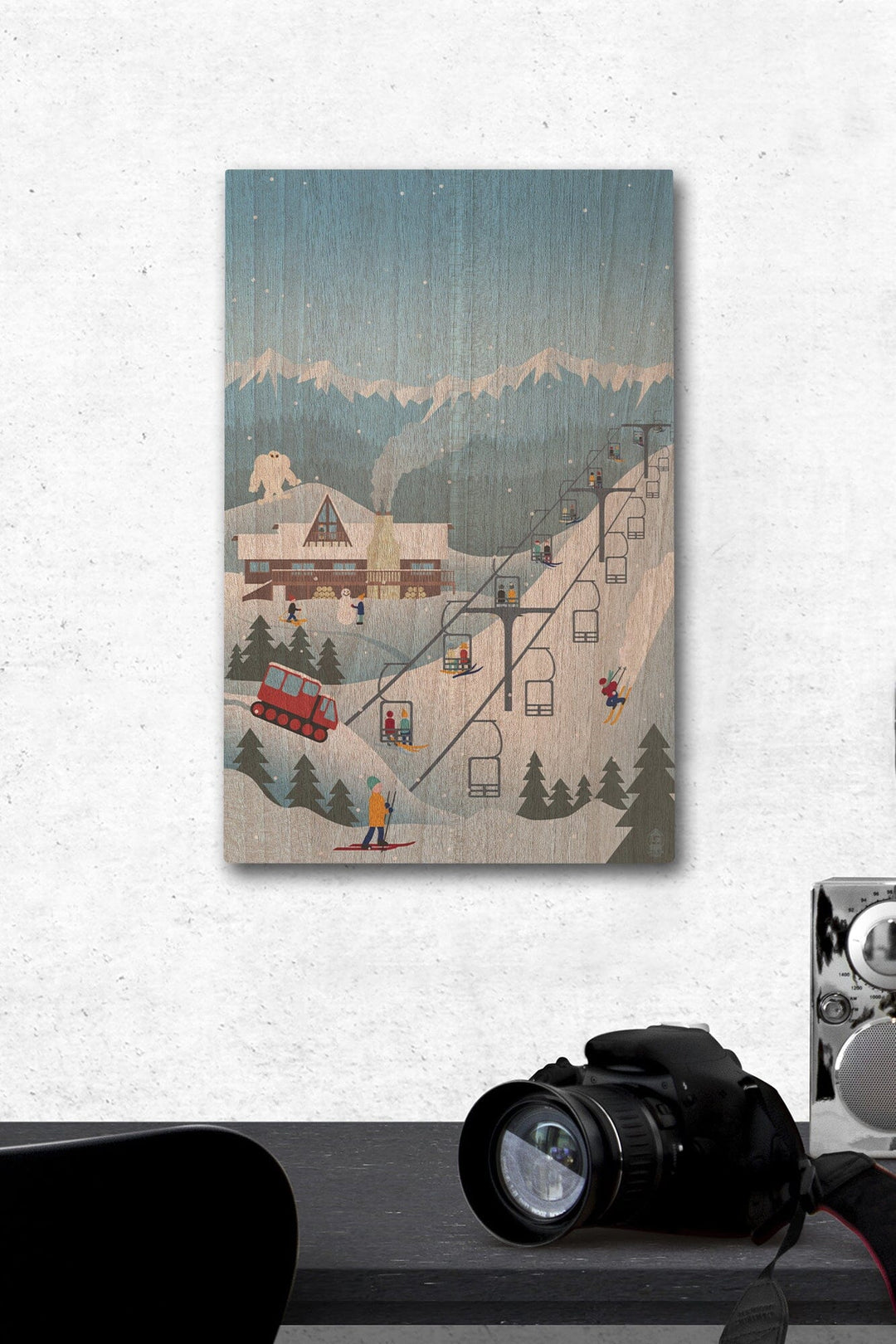 Retro Mountain Town, Lantern Press Artwork, Wood Signs and Postcards Wood Lantern Press 12 x 18 Wood Gallery Print