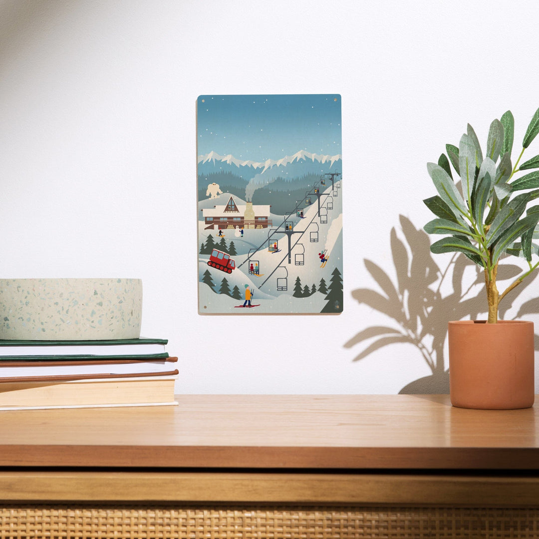 Retro Mountain Town, Lantern Press Artwork, Wood Signs and Postcards Wood Lantern Press