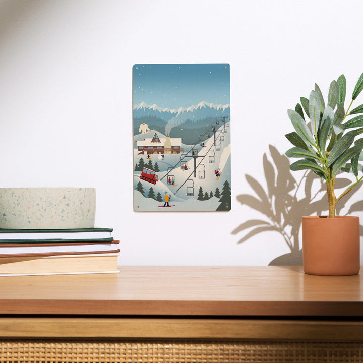 Retro Mountain Town, Lantern Press Artwork, Wood Signs and Postcards Wood Lantern Press