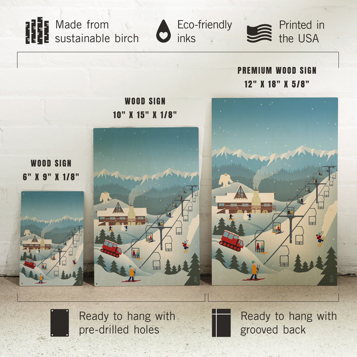Retro Mountain Town, Lantern Press Artwork, Wood Signs and Postcards Wood Lantern Press